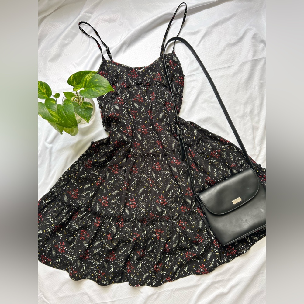 Altar'd State spaghetti strap Tiered Black Floral Dress Size XS